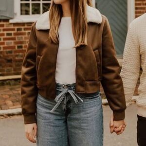 Hollister Brown Leather and Cream fur Jacket